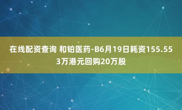 在线配资查询 和铂医药-B6月19日耗资155.553万港元回购20万股